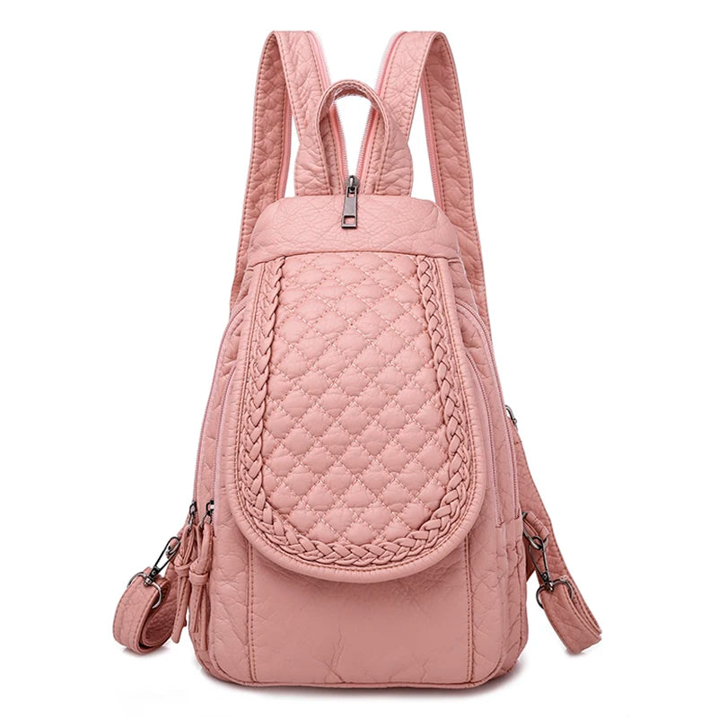 Embroidery Mini Backpacks Women's Backpack Cute Flower Pattern Wash PU Leather Ladies Backpack White Shoulder Bags for Girls SAC