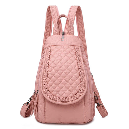 Embroidery Mini Backpacks Women's Backpack Cute Flower Pattern Wash PU Leather Ladies Backpack White Shoulder Bags for Girls SAC
