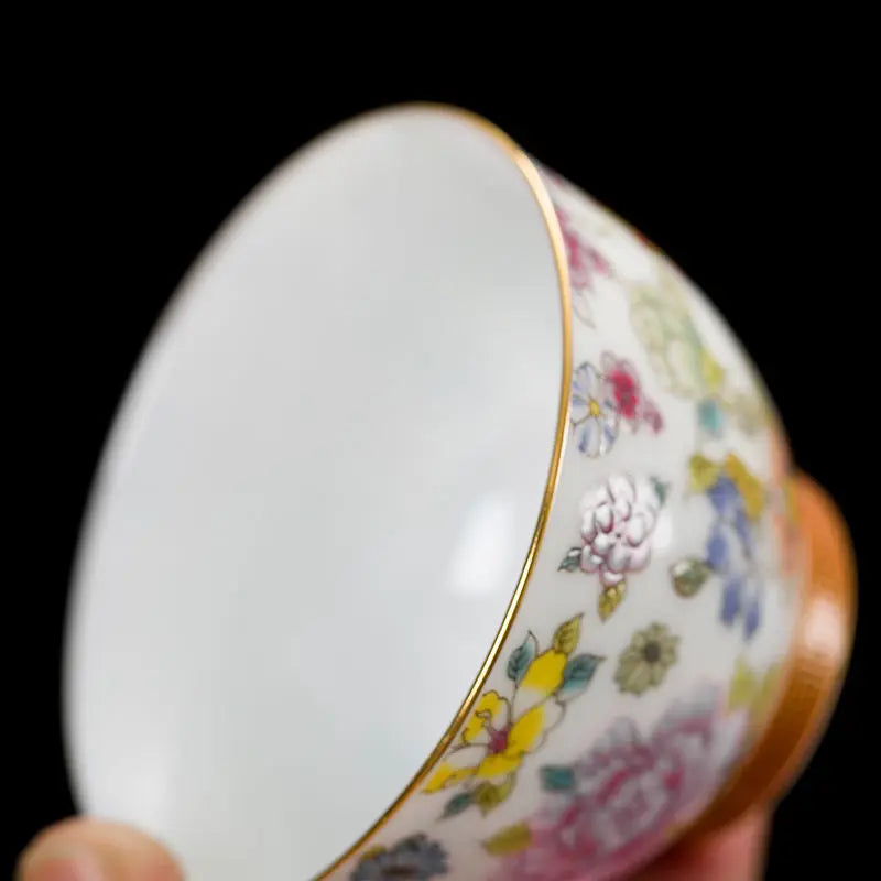 Enamel Ceramic Tea Cup Flower Master Cup Chinese Kung Fu Tea Set Colorful Tea Bowl Gift Box