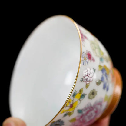 Enamel Ceramic Tea Cup Flower Master Cup Chinese Kung Fu Tea Set Colorful Tea Bowl Gift Box