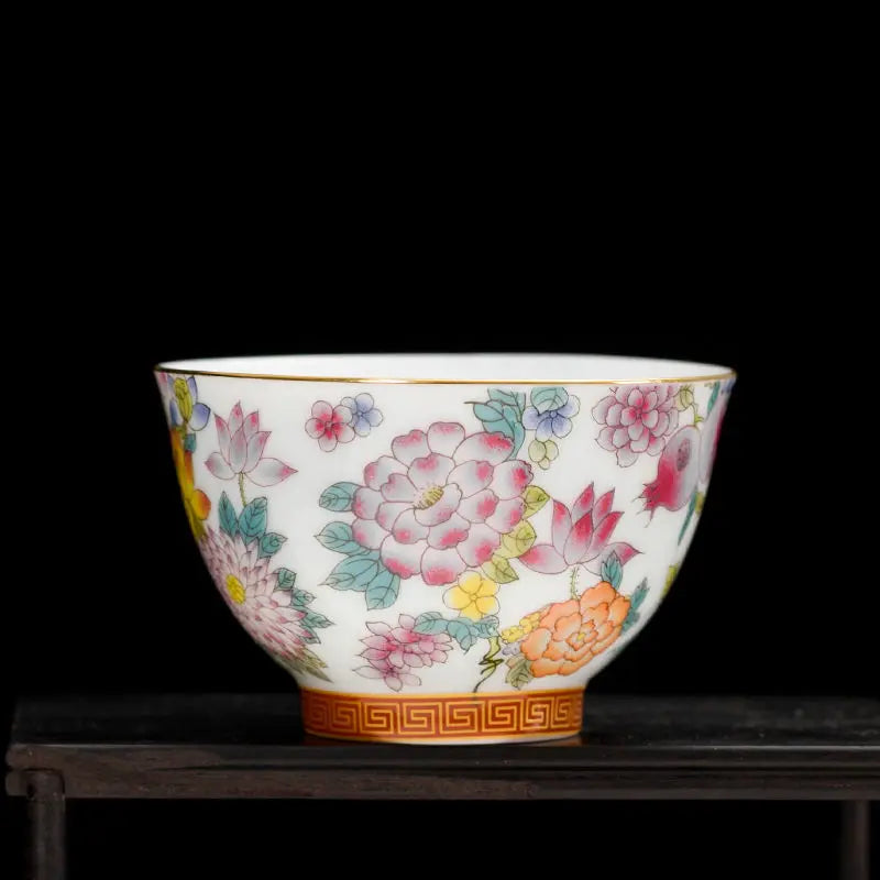 Enamel Ceramic Tea Cup Flower Master Cup Chinese Kung Fu Tea Set Colorful Tea Bowl Gift Box