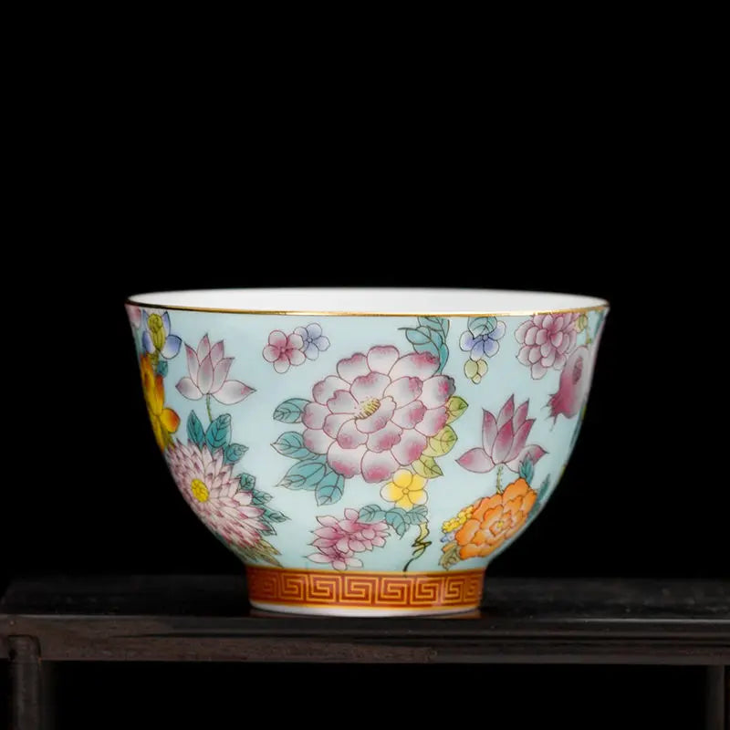 Enamel Ceramic Tea Cup Flower Master Cup Chinese Kung Fu Tea Set Colorful Tea Bowl Gift Box