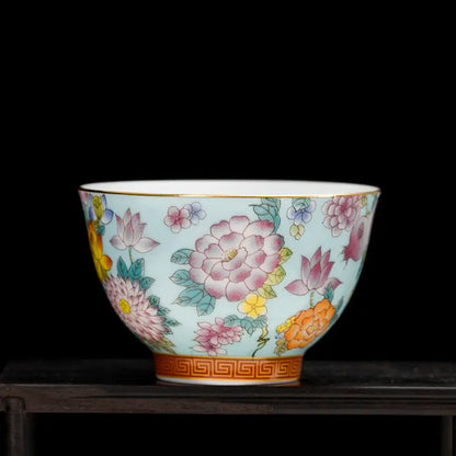 Enamel Ceramic Tea Cup Flower Master Cup Chinese Kung Fu Tea Set Colorful Tea Bowl Gift Box