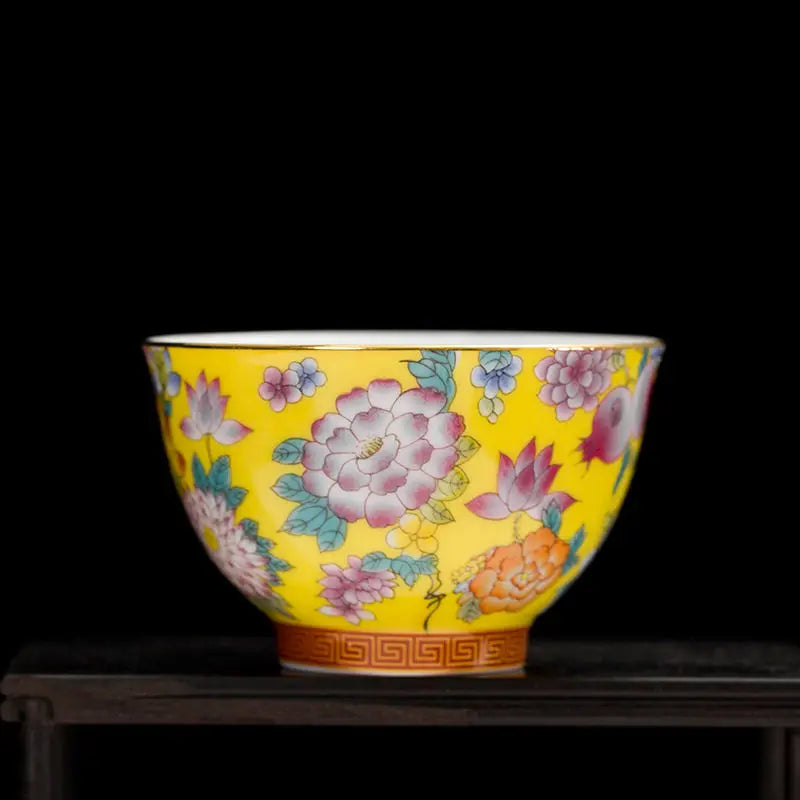 Enamel Ceramic Tea Cup Flower Master Cup Chinese Kung Fu Tea Set Colorful Tea Bowl Gift Box