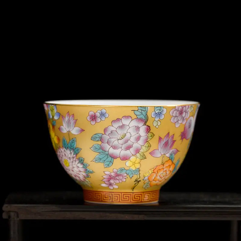 Enamel Ceramic Tea Cup Flower Master Cup Chinese Kung Fu Tea Set Colorful Tea Bowl Gift Box