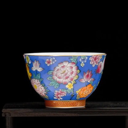 Enamel Ceramic Tea Cup Flower Master Cup Chinese Kung Fu Tea Set Colorful Tea Bowl Gift Box