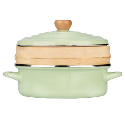 Enamel Double Ears Soup Pot Thickened Chinese Enamel Hot Pot 26cm Induction Cooker Gas General Bamboo Drawer Steamer Pot
