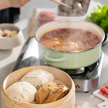 Enamel Double Ears Soup Pot Thickened Chinese Enamel Hot Pot 26cm Induction Cooker Gas General Bamboo Drawer Steamer Pot