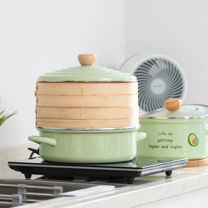 Enamel Double Ears Soup Pot Thickened Chinese Enamel Hot Pot 26cm Induction Cooker Gas General Bamboo Drawer Steamer Pot