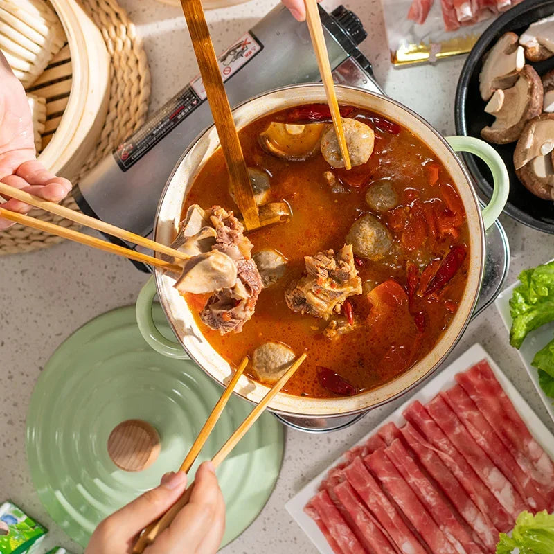 Enamel Double Ears Soup Pot Thickened Chinese Enamel Hot Pot 26cm Induction Cooker Gas General Bamboo Drawer Steamer Pot