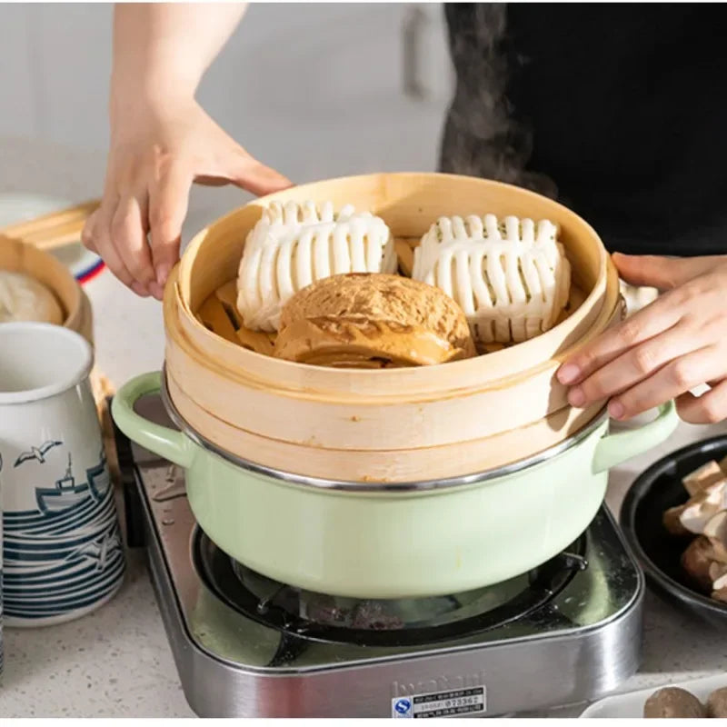 Enamel Double Ears Soup Pot Thickened Chinese Enamel Hot Pot 26cm Induction Cooker Gas General Bamboo Drawer Steamer Pot