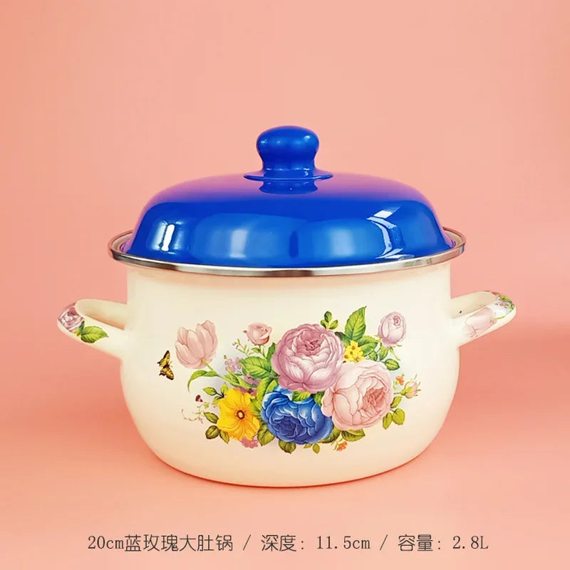Enamel Orange Pot Belly Pot 18cm20cm24cm Thickened Enamel Soup Pot 1.8L2L3L5L Stew Pot Pan Frying Pan Cooking Noodle Pot