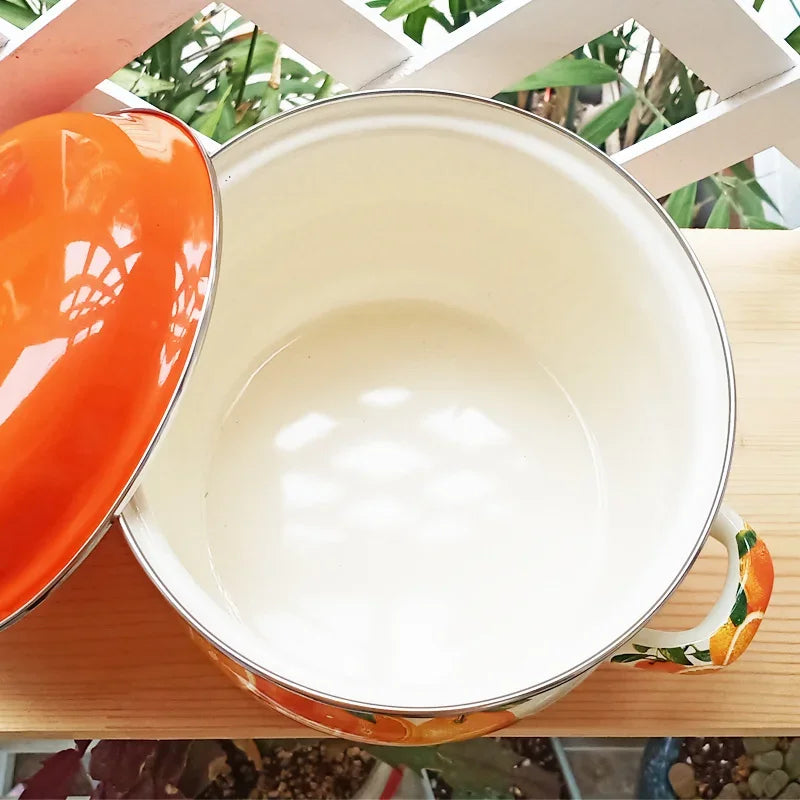 Enamel Orange Pot Belly Pot 18cm20cm24cm Thickened Enamel Soup Pot 1.8L2L3L5L Stew Pot Pan Frying Pan Cooking Noodle Pot