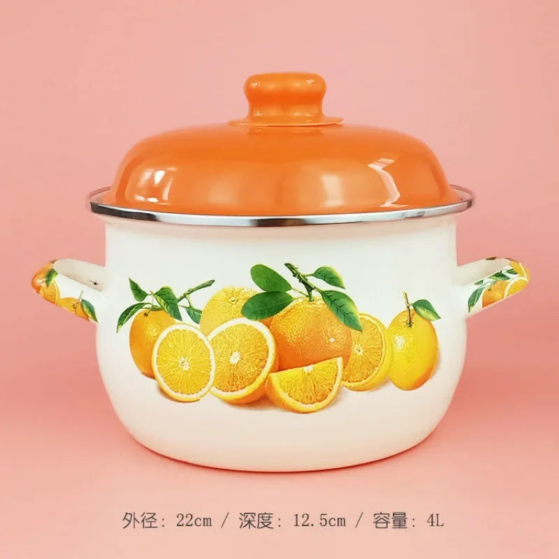 Enamel Orange Pot Belly Pot 18cm20cm24cm Thickened Enamel Soup Pot 1.8L2L3L5L Stew Pot Pan Frying Pan Cooking Noodle Pot