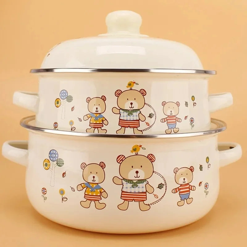 Enamel Pot Enamel Enamel Soup Pot Old-fashioned Binaural Pot with Lid Saucepan Instant Noodle Pot Induction Cooker Gas Universal