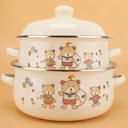 Enamel Pot Enamel Enamel Soup Pot Old-fashioned Binaural Pot with Lid Saucepan Instant Noodle Pot Induction Cooker Gas Universal