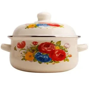 Enamel Pot Enamel Enamel Soup Pot Old-fashioned Binaural Pot with Lid Saucepan Instant Noodle Pot Induction Cooker Gas Universal