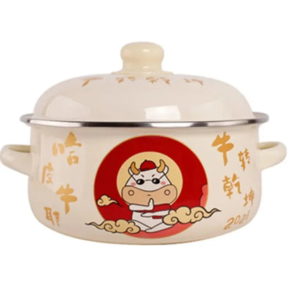 Enamel Pot Enamel Enamel Soup Pot Old-fashioned Binaural Pot with Lid Saucepan Instant Noodle Pot Induction Cooker Gas Universal