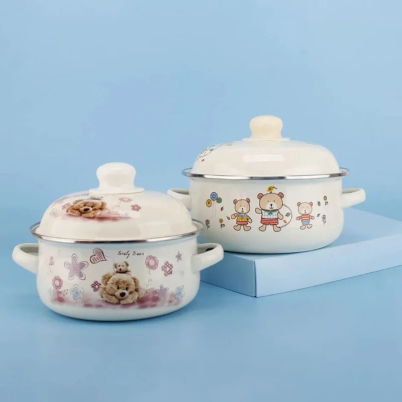 Enamel Pot Enamel Enamel Soup Pot Old-fashioned Binaural Pot with Lid Saucepan Instant Noodle Pot Induction Cooker Gas Universal