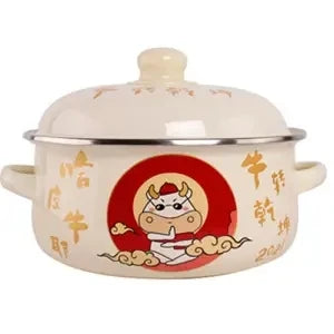 Enamel Pot Enamel Enamel Soup Pot Old-fashioned Binaural Pot with Lid Saucepan Instant Noodle Pot Induction Cooker Gas Universal