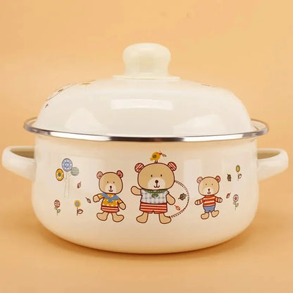 Enamel Pot Enamel Enamel Soup Pot Old-fashioned Binaural Pot with Lid Saucepan Instant Noodle Pot Induction Cooker Gas Universal