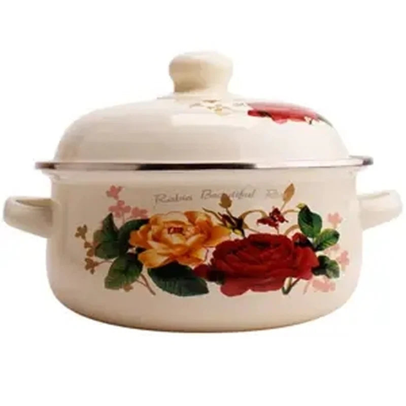 Enamel Pot Enamel Enamel Soup Pot Old-fashioned Binaural Pot with Lid Saucepan Instant Noodle Pot Induction Cooker Gas Universal