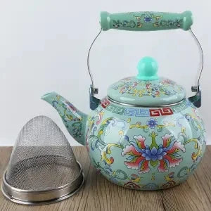 Enamel Teapot with Heat-Resistant Handle - Round Shaped Pot Suitable for Making Milk Tea, Coffee, or Herbal Tea
