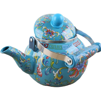 Enamel Teapot with Heat-Resistant Handle - Round Shaped Pot Suitable for Making Milk Tea, Coffee, or Herbal Tea