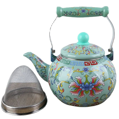 Enamel Teapot with Heat-Resistant Handle - Round Shaped Pot Suitable for Making Milk Tea, Coffee, or Herbal Tea