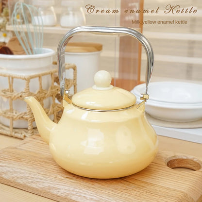 Enamel Yellow 1.6 Litre Thickened Kettle Teapot Metal Anti-scalding Handle for Gas Induction Cooker