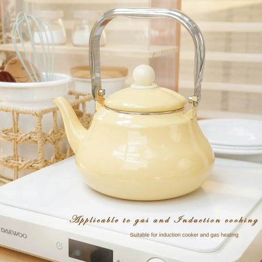 Enamel Yellow 1.6 Litre Thickened Kettle Teapot Metal Anti-scalding Handle for Gas Induction Cooker