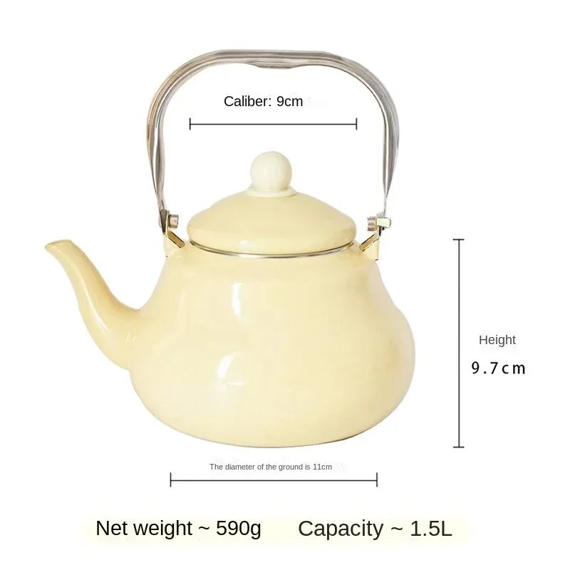 Enamel Yellow 1.6 Litre Thickened Kettle Teapot Metal Anti-scalding Handle for Gas Induction Cooker