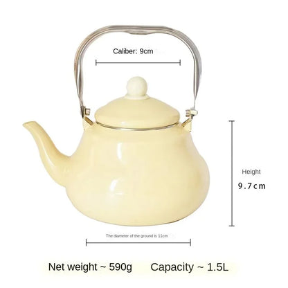 Enamel Yellow 1.6 Litre Thickened Kettle Teapot Metal Anti-scalding Handle for Gas Induction Cooker