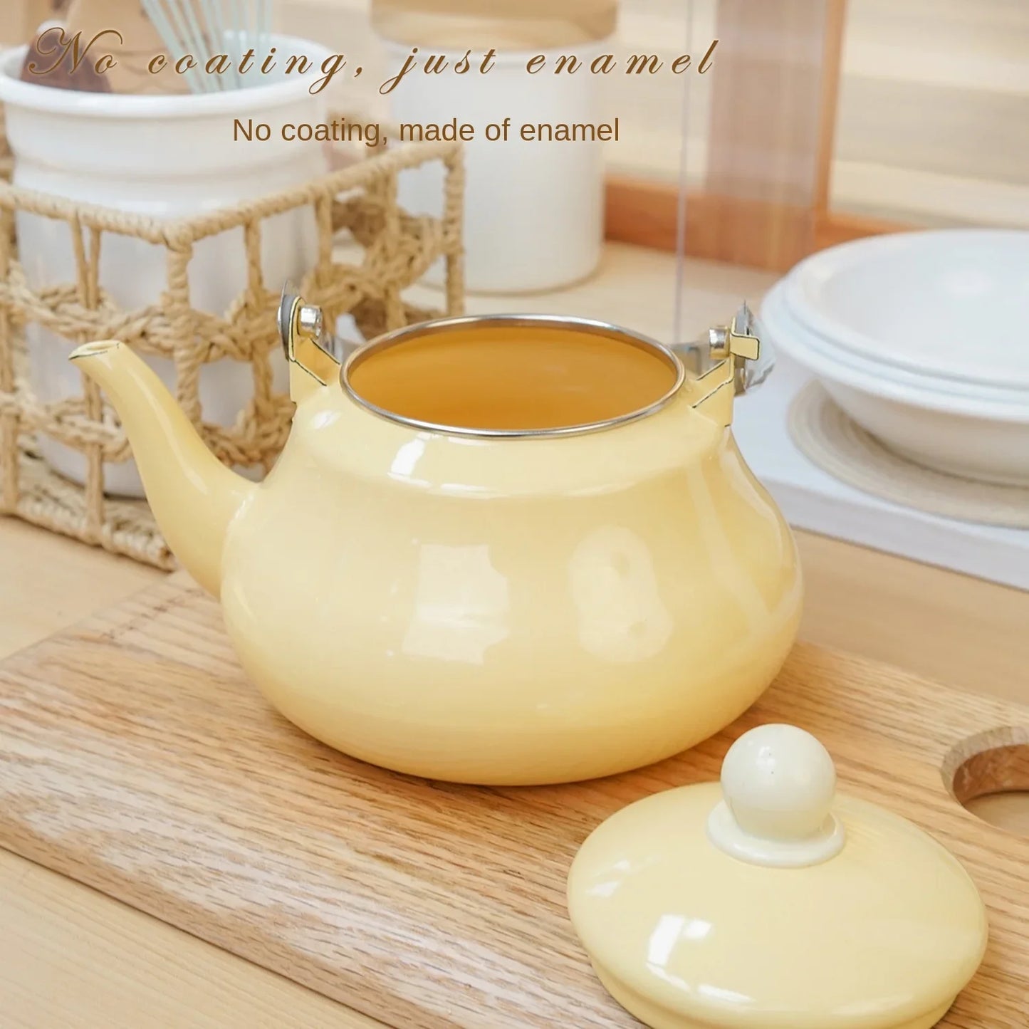 Enamel Yellow 1.6 Litre Thickened Kettle Teapot Metal Anti-scalding Handle for Gas Induction Cooker