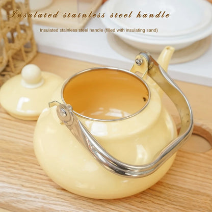 Enamel Yellow 1.6 Litre Thickened Kettle Teapot Metal Anti-scalding Handle for Gas Induction Cooker
