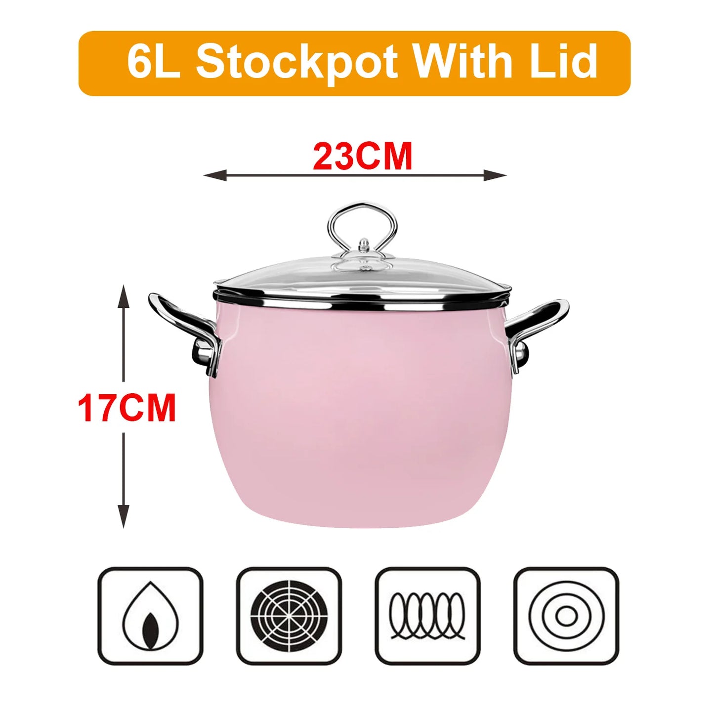 Enamel on Steel Stock Pot/Stockpot with Lid, 6 Litre