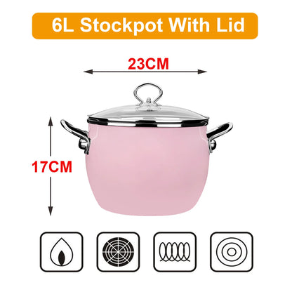 Enamel on Steel Stock Pot/Stockpot with Lid, 6 Litre