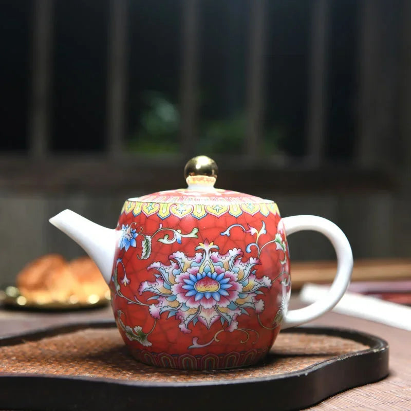 Enamel painting tea Pot Porcelain TeaPot Home Ceramic Chinese Tea Set Chinese color painting Hotel Restaurant Kettle about 300ML