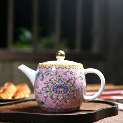 Enamel painting tea Pot Porcelain TeaPot Home Ceramic Chinese Tea Set Chinese color painting Hotel Restaurant Kettle about 300ML