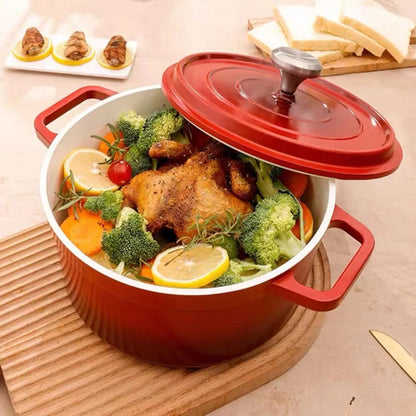 Enameled Cast Aluminum Dutch Oven With Lid 4.7L Nonstick Pan Cast Iron Casserole Dish Enamel Coating For All Heat Source 9.5Inch