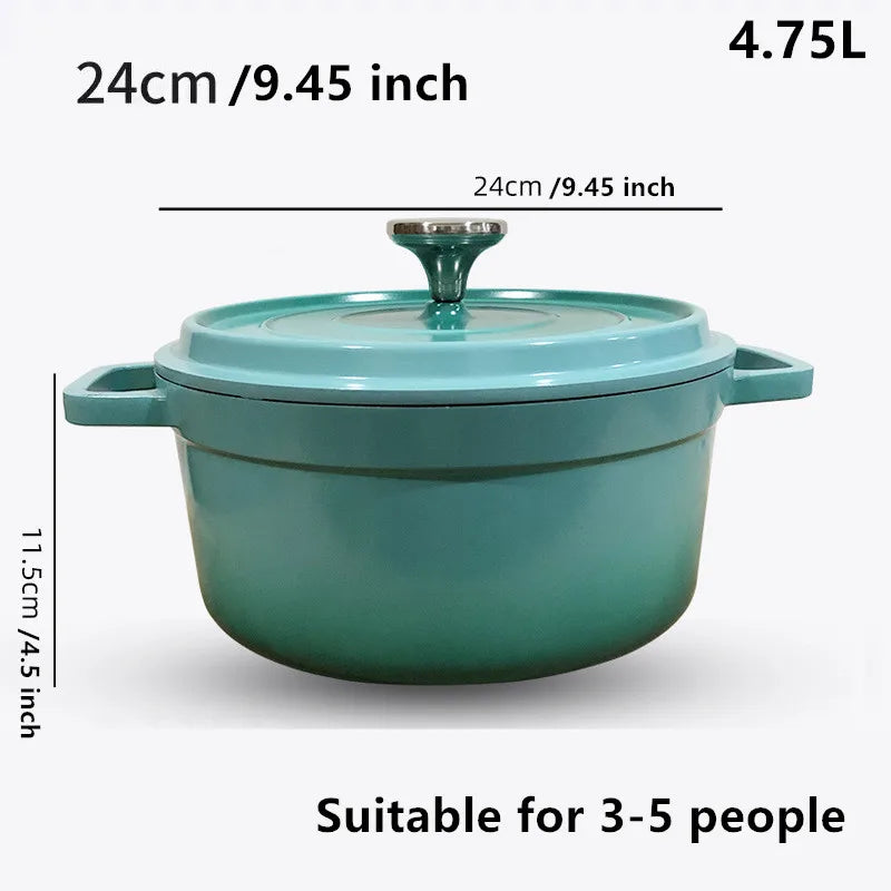 Enameled Cast Aluminum Dutch Oven With Lid 4.7L Nonstick Pan Cast Iron Casserole Dish Enamel Coating For All Heat Source 9.5Inch