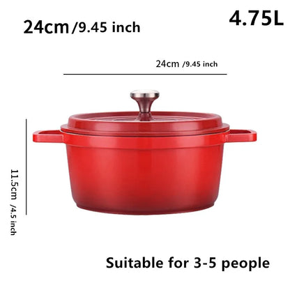 Enameled Cast Aluminum Dutch Oven With Lid 4.7L Nonstick Pan Cast Iron Casserole Dish Enamel Coating For All Heat Source 9.5Inch