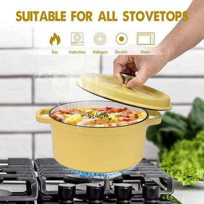 Enameled Cast Aluminum Dutch Oven With Lid 4.7L Nonstick Pan Cast Iron Casserole Dish Enamel Coating For All Heat Source 9.5Inch