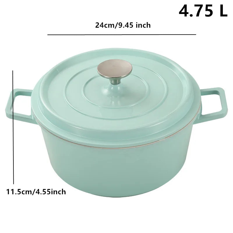 Enameled Cast Aluminum Dutch Oven With Lid 4.7L Nonstick Pan Cast Iron Casserole Dish Enamel Coating For All Heat Source 9.5Inch
