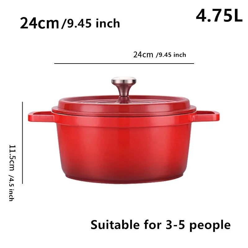 Enameled Cast Aluminum Dutch Oven With Lid 4.7L Nonstick Pan Cast Iron Casserole Dish Enamel Coating For All Heat Source 9.5Inch