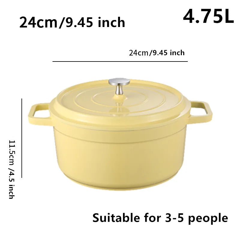 Enameled Cast Aluminum Dutch Oven With Lid 4.7L Nonstick Pan Cast Iron Casserole Dish Enamel Coating For All Heat Source 9.5Inch