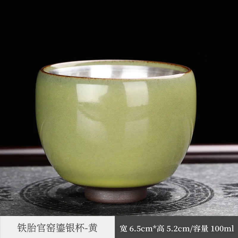 Enameled Cast Iron Official Kiln Silver Gilded Kung Fu Tea Cup Silver Plated Master Cup Handmade Porcelain Tea Tasting Cup Sil