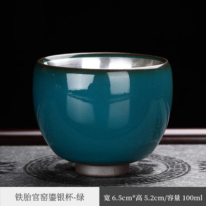 Enameled Cast Iron Official Kiln Silver Gilded Kung Fu Tea Cup Silver Plated Master Cup Handmade Porcelain Tea Tasting Cup Sil