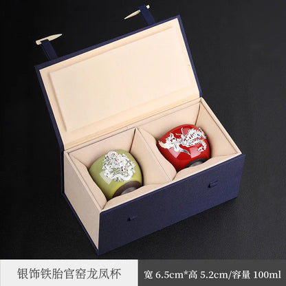 Enameled Cast Iron Official Kiln Silver Gilded Kung Fu Tea Cup Silver Plated Master Cup Handmade Porcelain Tea Tasting Cup Sil