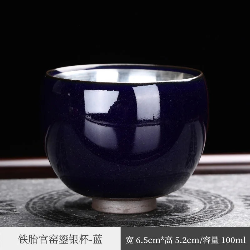 Enameled Cast Iron Official Kiln Silver Gilded Kung Fu Tea Cup Silver Plated Master Cup Handmade Porcelain Tea Tasting Cup Sil